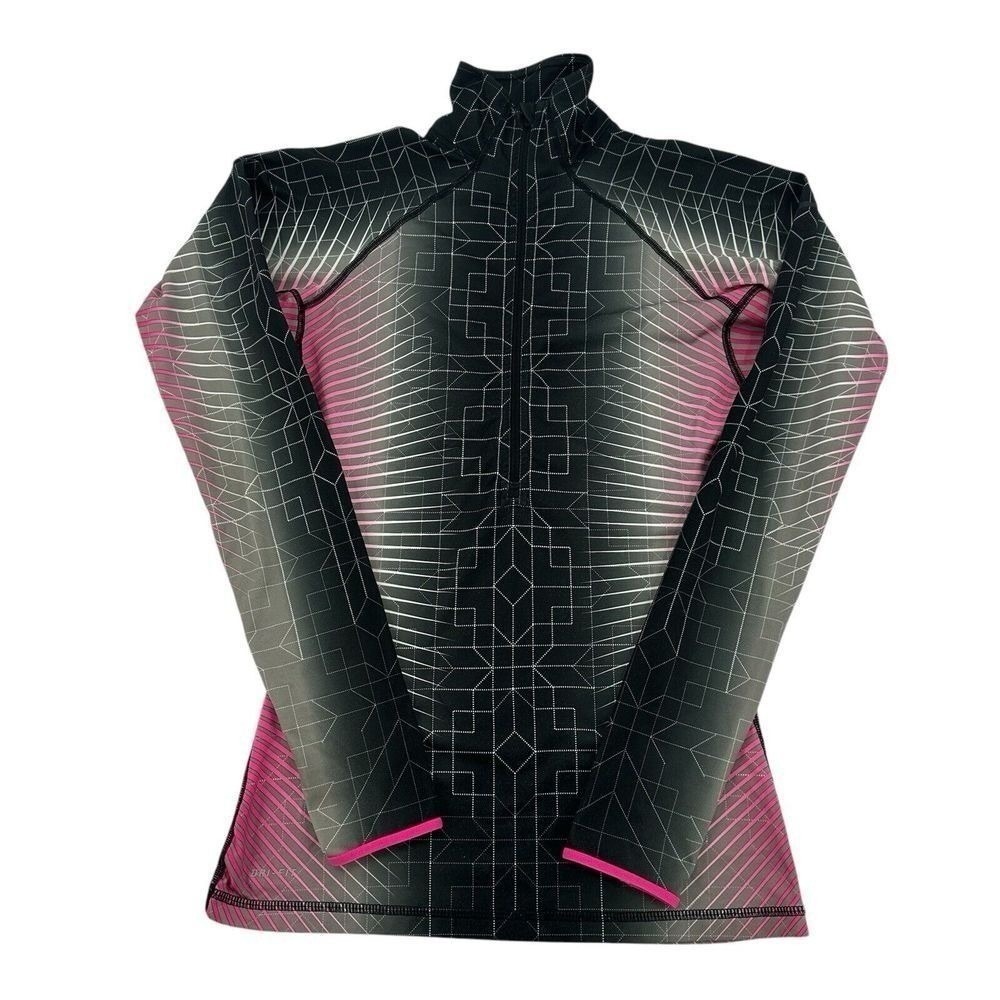 Nike Pro Hyperwarm Women Small Black Pink Geometric Half Zip Pullover Athletic